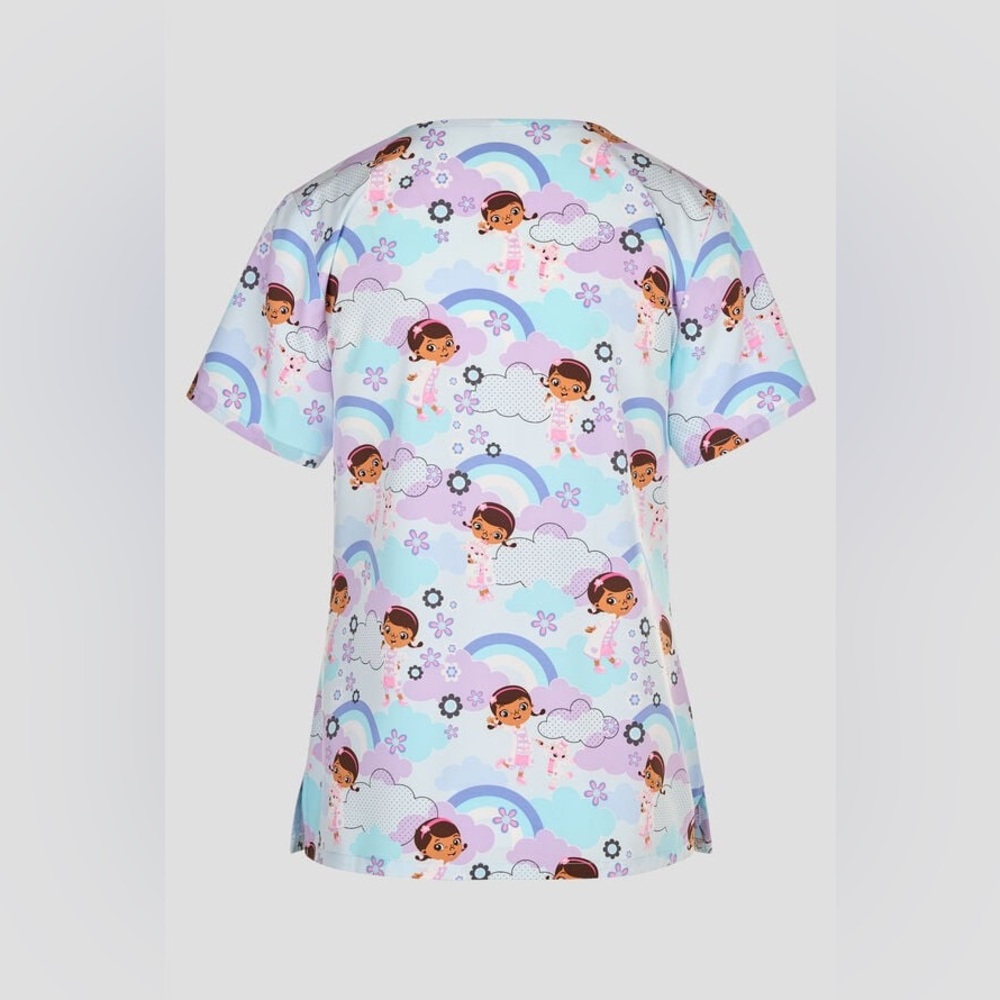 Tooniforms Disney's McStuffins Women's 2-Pocket STRETCH V-Neck Print Scrub Top